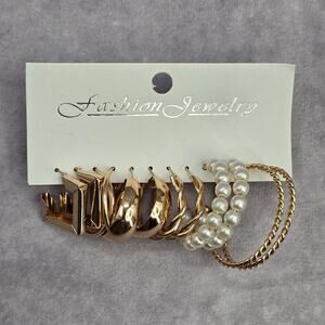 Gold Pearl Hoop Square Boho Swirl Dangle Fashion Jewelry Earrings NWT JB2-51